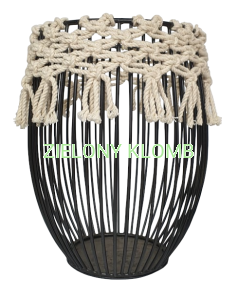 Lampion Metalowy Czarny Z Makramą