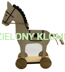 Drewniana Figurka Konia Konik Stojący Na Kołach