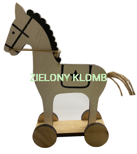 Drewniana Figurka Konia Konik Stojący Na Kołach