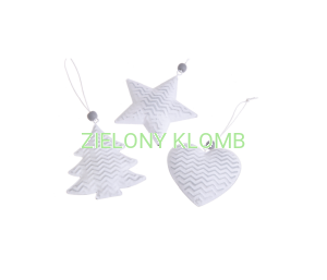 Zestaw Zawieszek Choinka Gwiazdka Serce Białe 3szt.