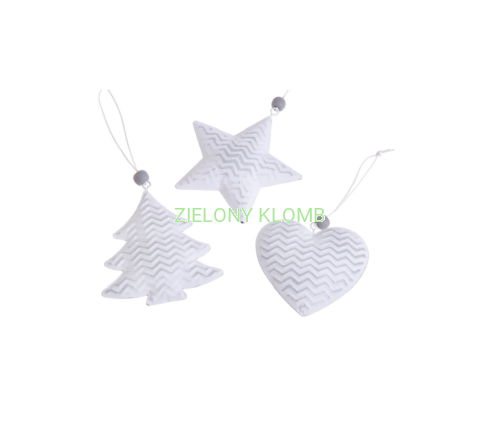 Zestaw Zawieszek Choinka Gwiazdka Serce Białe 3szt.