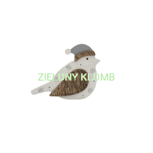 Dekoracja Drewniany Zimowy Ptaszek W Czapce 13CM